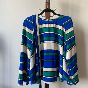 H&M Blue, Green and White Blouse with Belt size 6